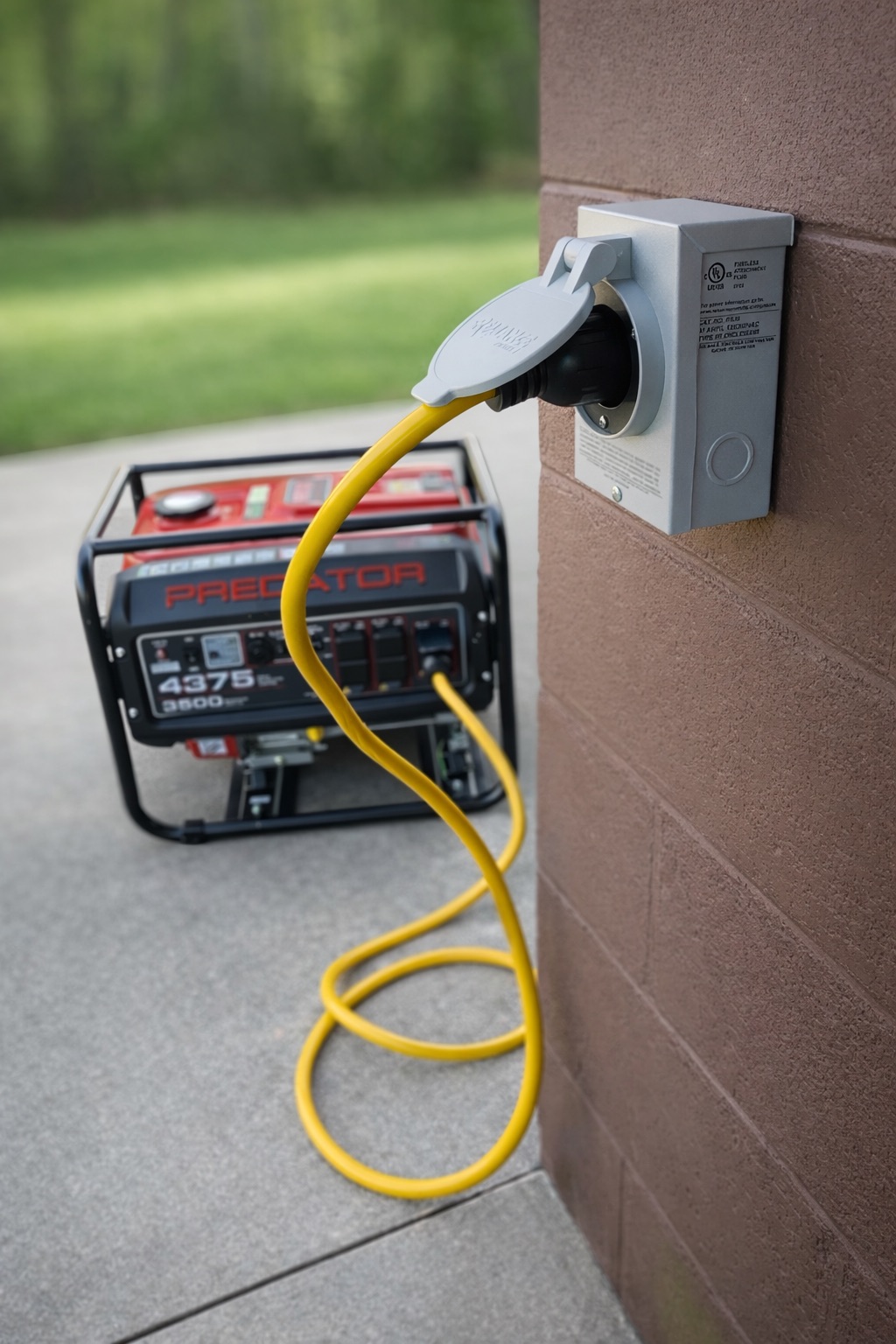 Generator connected to home via inlet, powering essential circuits