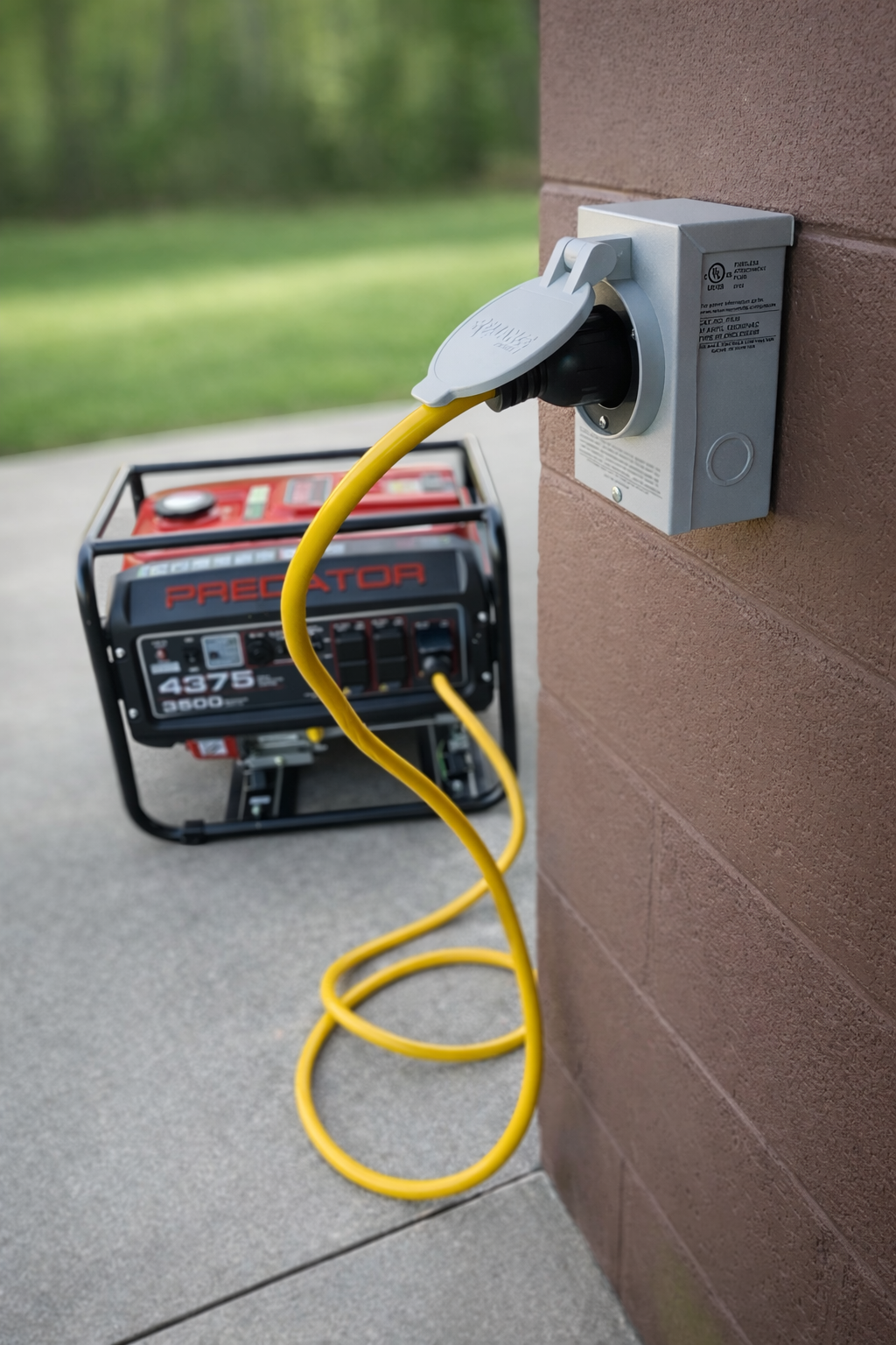 Generator connected to home via inlet, powering essential circuits